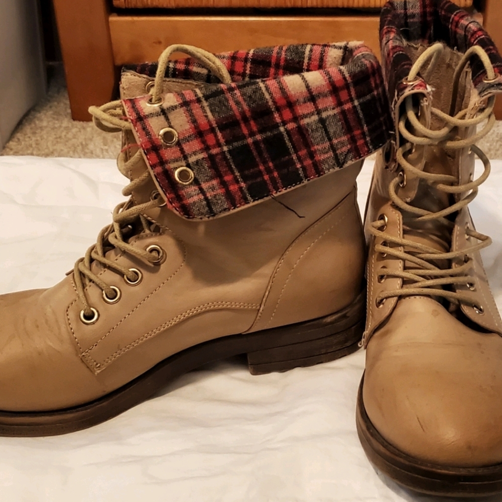 Brown and plaid boots